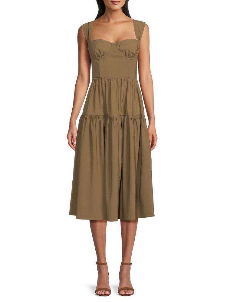 WeWoreWhat Women's Linen Blend Midi Dress - Brown Cover