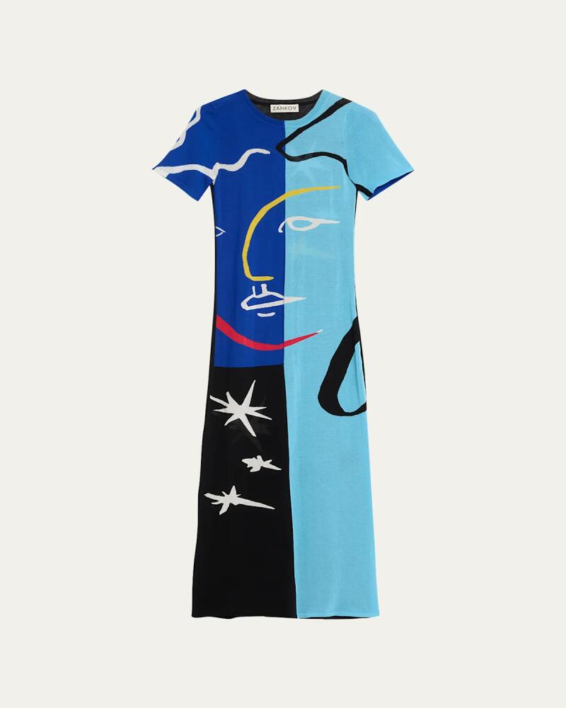 ZANKOV Sharon Abstract Short-Sleeve Midi Dress Cover