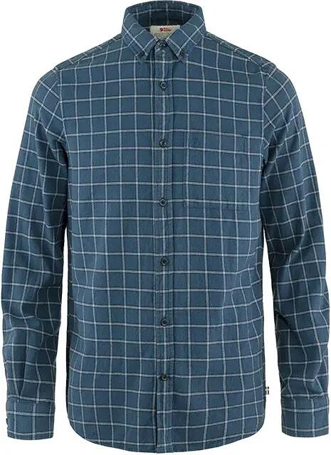 Fjallraven Ovik Flannel Shirt (Indigo Blue/Flint Grey) Men's Long Sleeve Button Up Cover