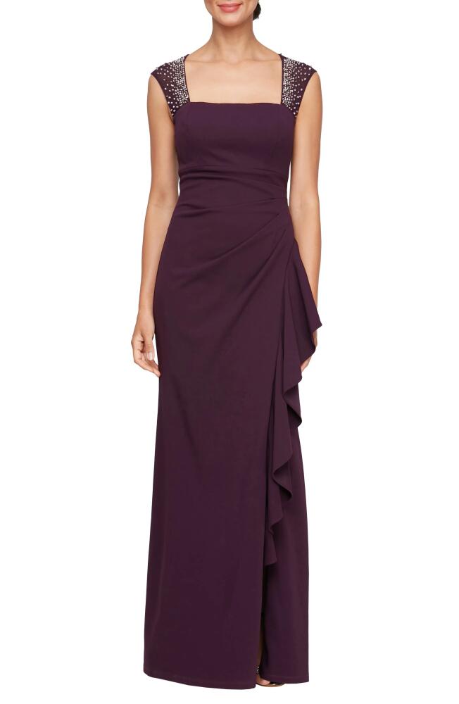 Alex Evenings Embellished Ruffle Gown in Aubergine Cover