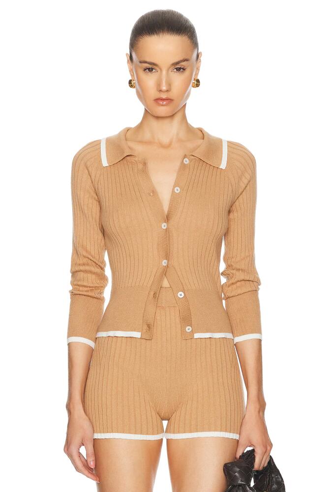 MATTHEW BRUCH Rib Knit Cropped Cardigan in Brown Cover