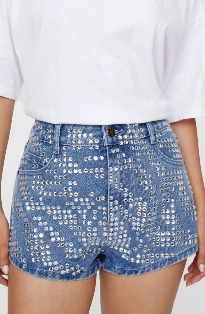 NASTY GAL Zebra Hotfix Denim Shorts in Authentic Midwash Cover