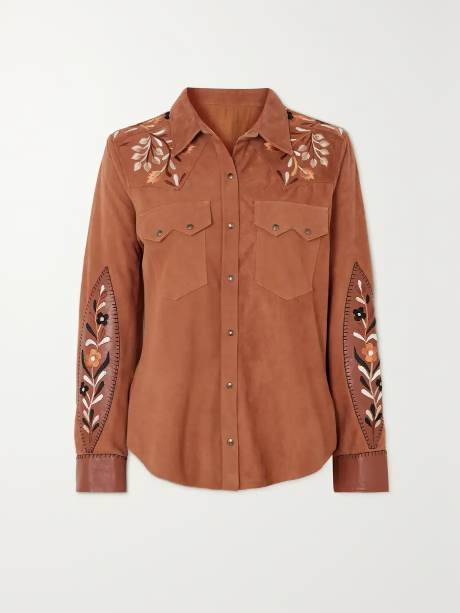 Fortela - Blondie Embroidered Leather-trimmed Suede Shirt - Brown Cover