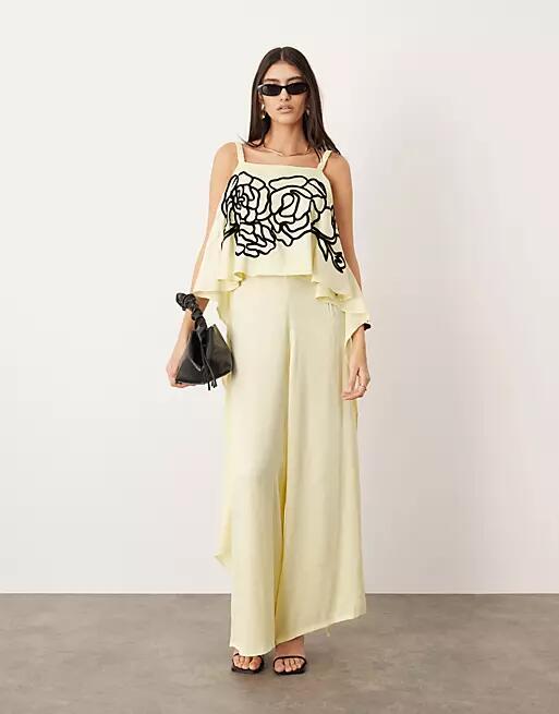 ASOS EDITION clean front wide leg pants in cream - part of a set-White Cover