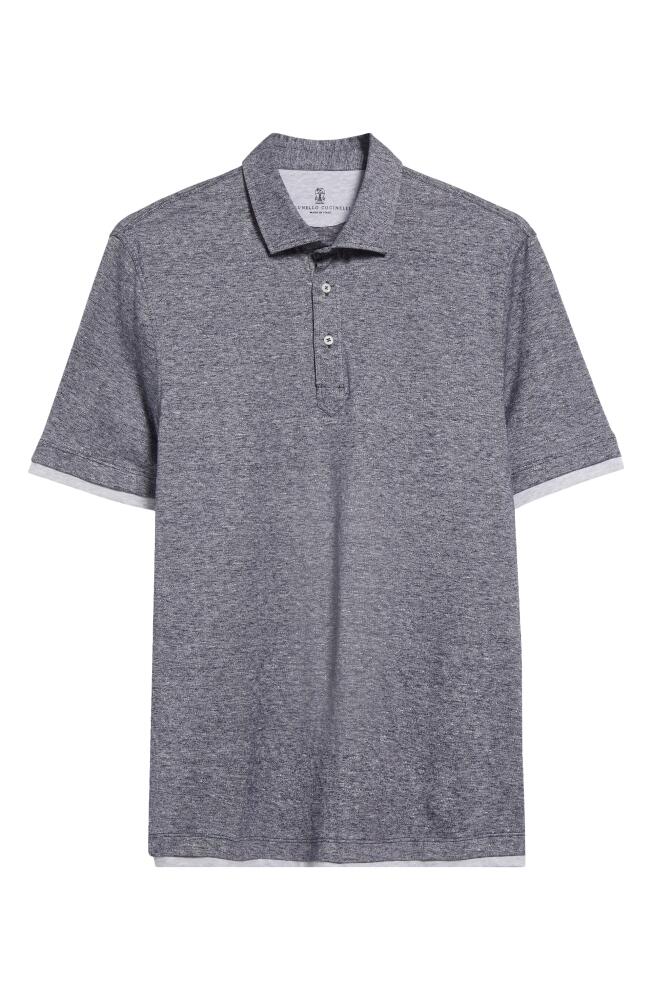 Brunello Cucinelli Contrast Trim Linen & Cotton Polo in Navy/Grigio Chiaro Cover