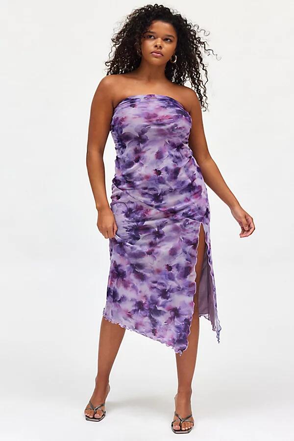 Urban Outfitters UO Samara Mesh Strapless Slit Midi Dress in Violet Cover