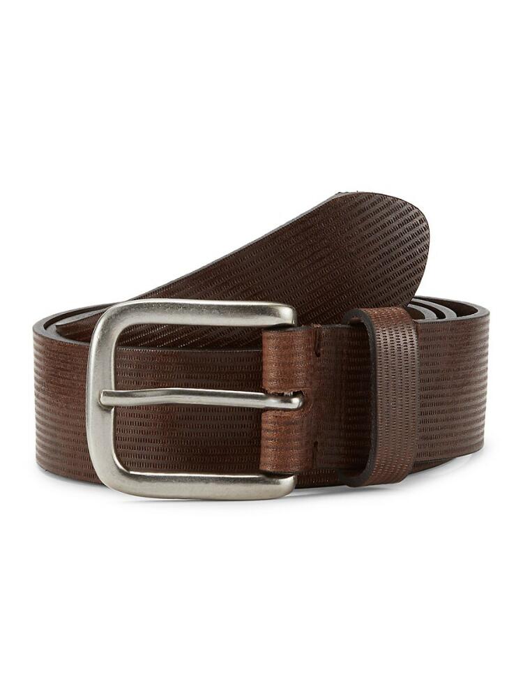 W. Kleinberg Men's Textured Square Frame Leather Belt - Brown Cover