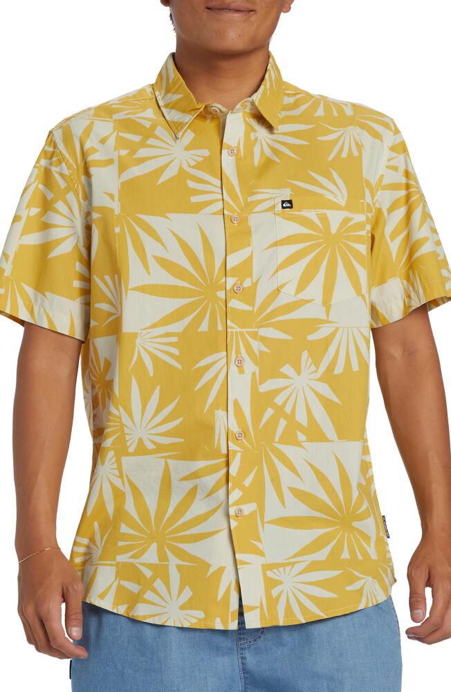 Quiksilver Apero Frond Print Short Sleeve Organic Cotton Button-Up Shirt in Ochre Apero Organic Cover