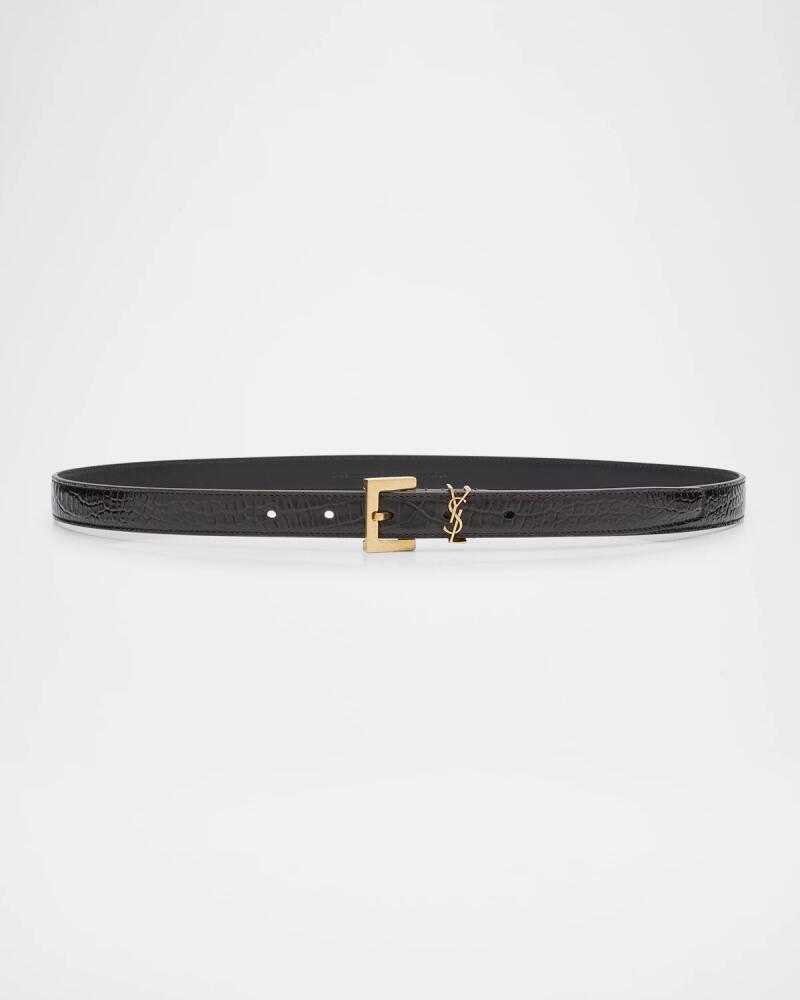 Saint Laurent Cassandre YSL Croc-Embossed Leather Belt Cover