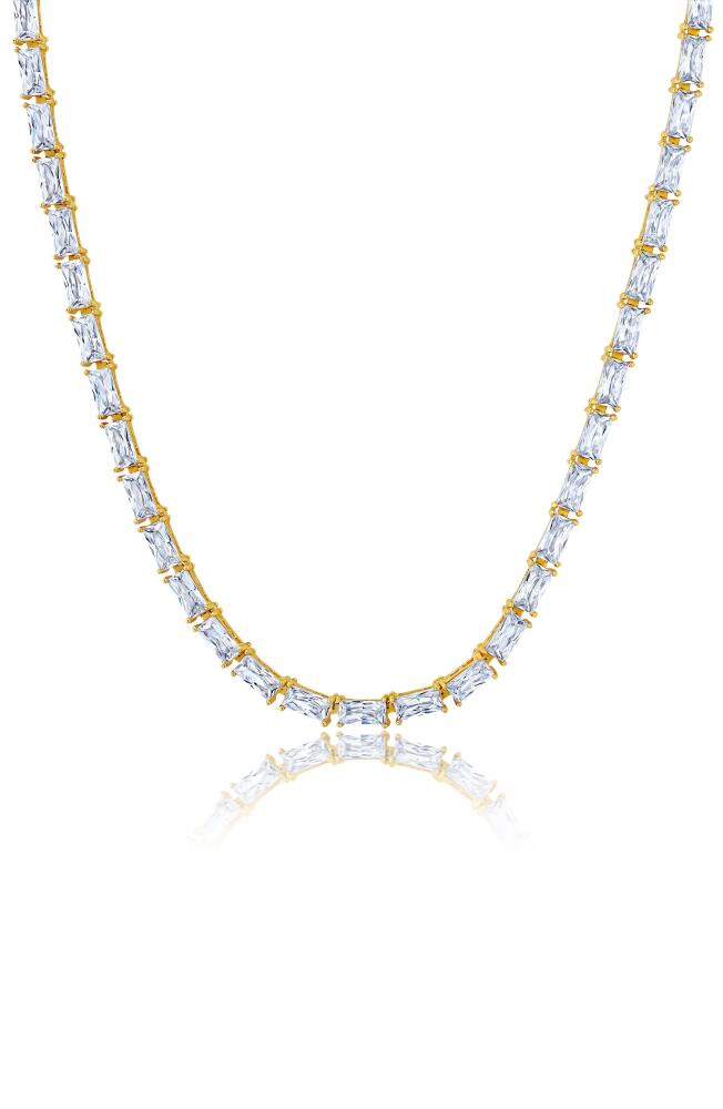 Crislu Baguette Cut Cubic Zirconia Tennis Necklace in Gold Cover