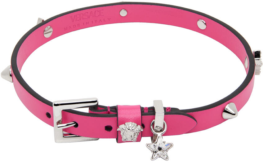 Versace Pink Studded Leather Choker Cover