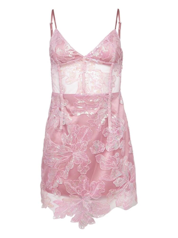 Fleur Du Mal sequin-embellished floral-lace minidress - Pink Cover