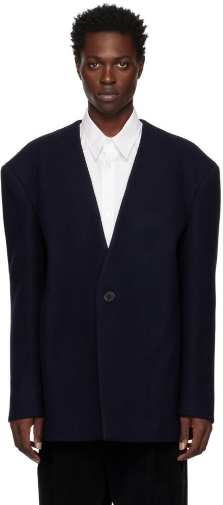 We11done Navy Collarless Oversized Blazer Cover