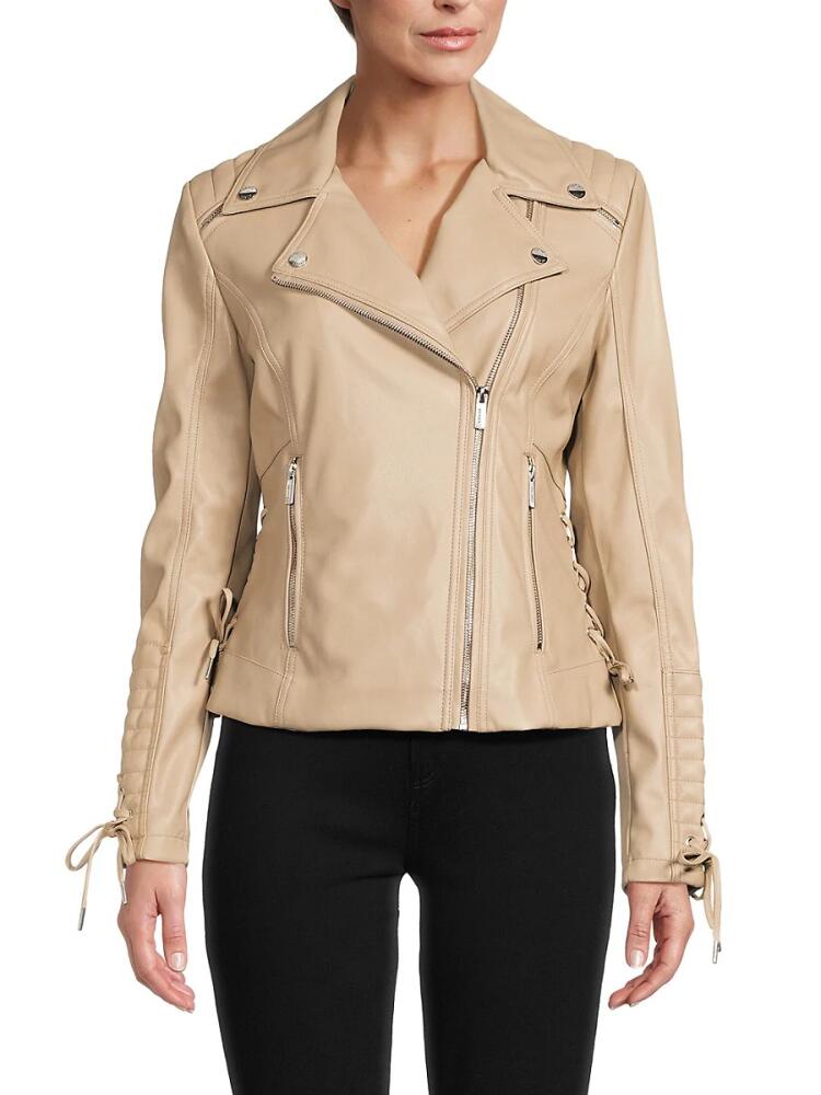 Guess Women's Faux Leather Biker Jacket - Latte Cover