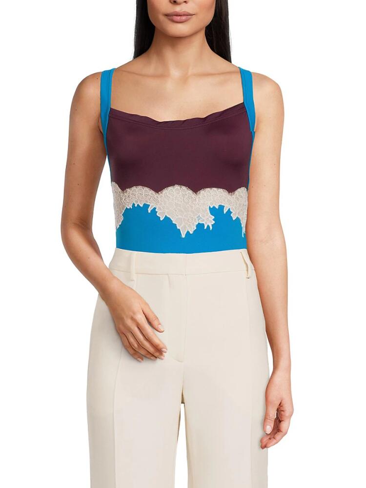 Valentino Women's Lace Trim Colorblocked Bodysuit - Cerulean Cover