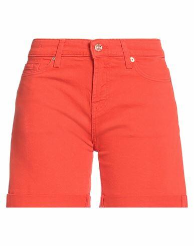 7 For All Mankind Woman Denim shorts Red Cotton, Elastane Cover