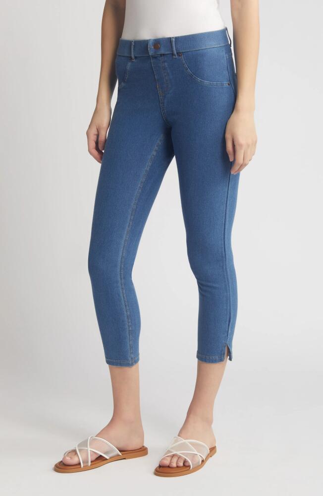 Hue Side Slit Pull-On Denim Capri Leggings in Medium Wash Cover