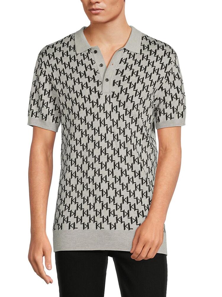 Karl Lagerfeld Paris Men's Print Knit Polo - Grey Cover