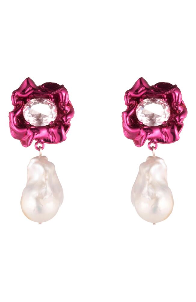 Sterling King Lola Floral Baroque Pearl Drop Earrings in Fuchsia Cover