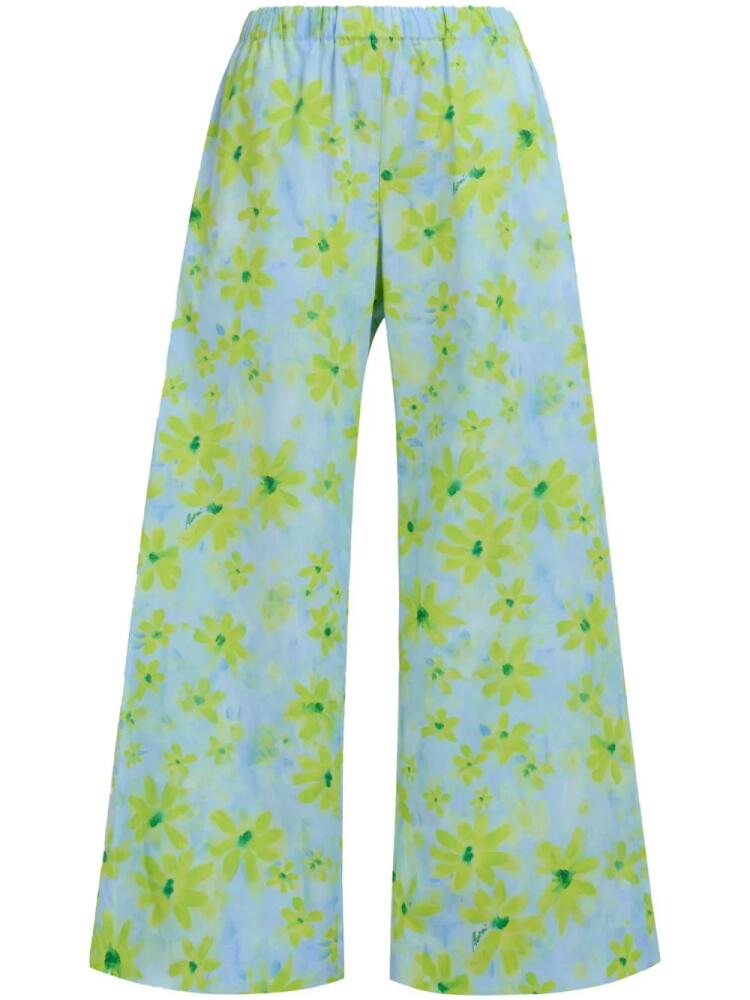 Marni floral-print wide-leg trousers - Blue Cover