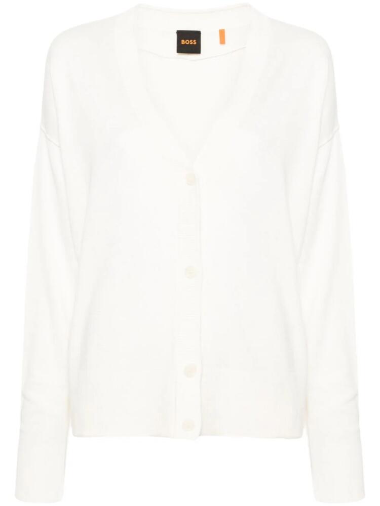 BOSS V-neck ribbed-knit cardigan - White Cover