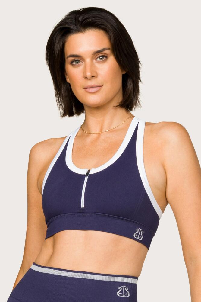 ALALA Barre Zip Bra in Navy + White Cover