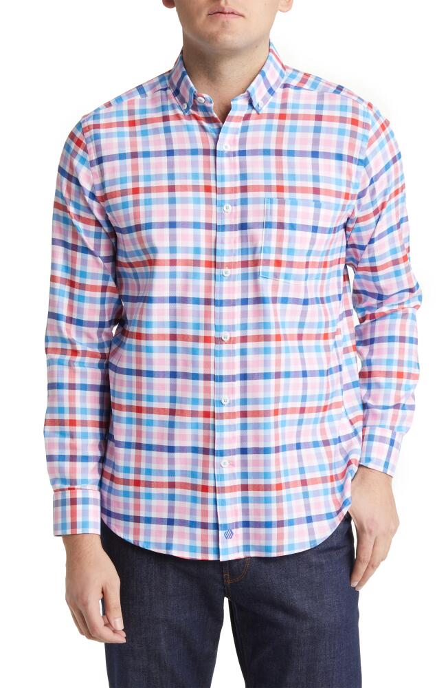 Johnston & Murphy XC4 Classic Fit Check Plaid Stretch Button-Down Shirt in Blue/Red Cover