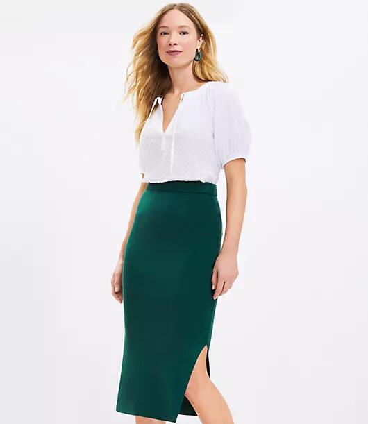 Loft Ribbed Side Slit Midi Sweater Skirt Cover