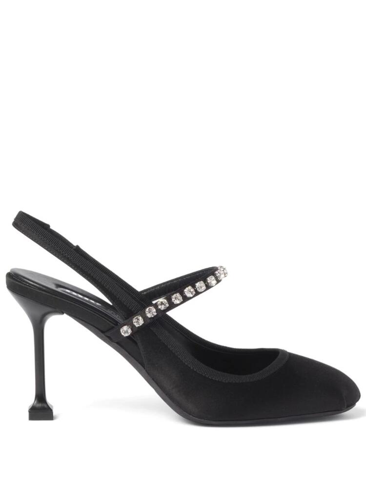 Miu Miu 85mm crystal-embellished satin pumps - Black Cover