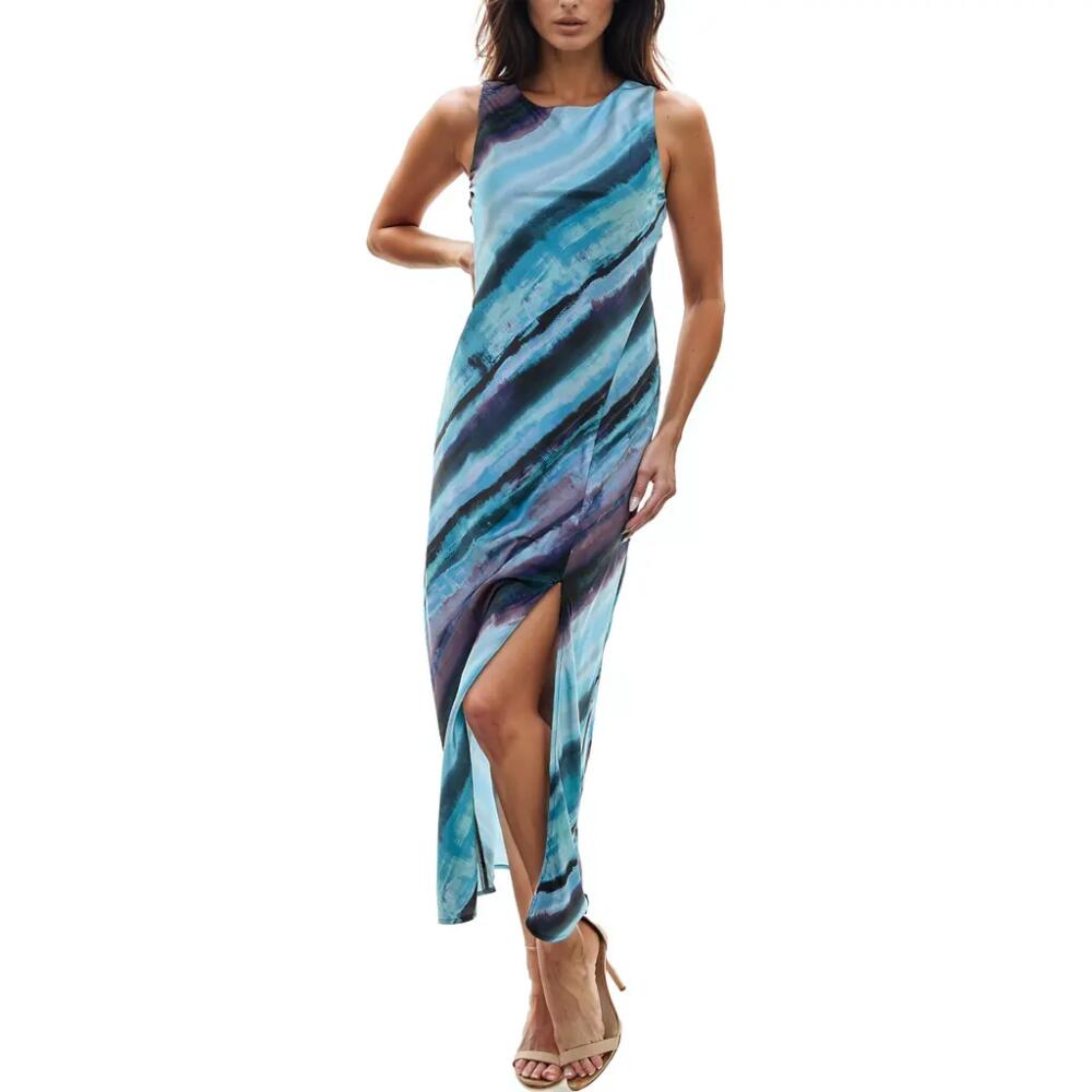 Socialite Stripe Sleeveless Midi Dress in Turquoise Multi Print Cover