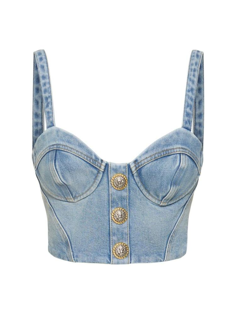 BALMAIN Stretch Cotton Denim Corset Top Cover