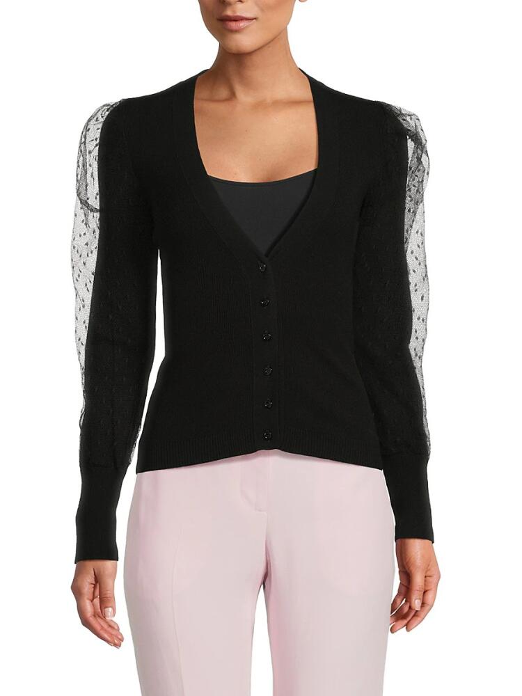 REDValentino Women's Swiss Dot Puff Sleeve Cardigan - Black Cover