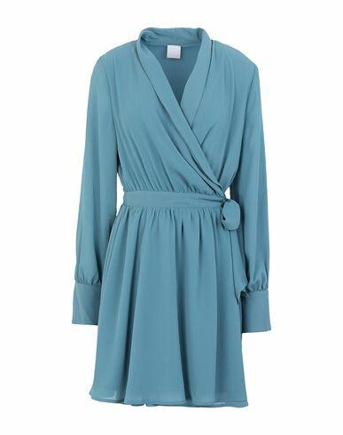 8 By Yoox Chiffon Wrap Mini Dress Woman Mini dress Pastel blue Polyester Cover