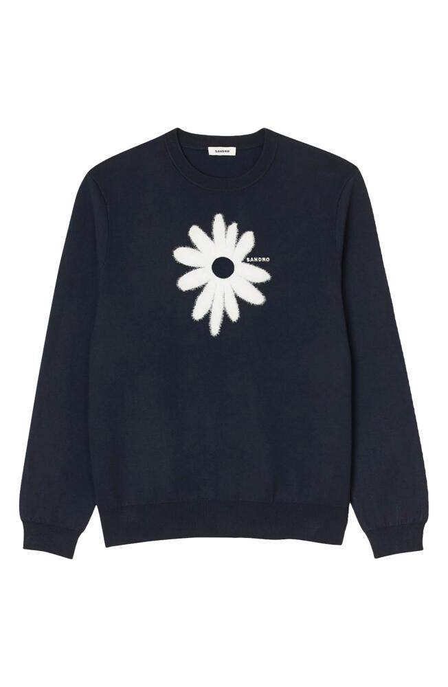 sandro Fuzzy Flower Sweater in Navy Blue Cover