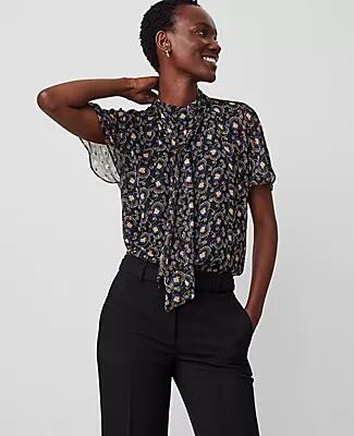 Ann Taylor Floral Clip Mock Bow Blouse Cover