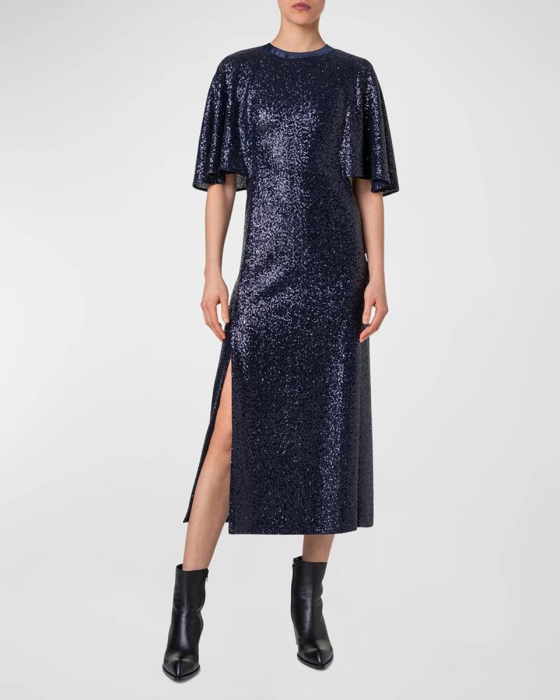 Akris Sequin Jersey Cape Dress Cover