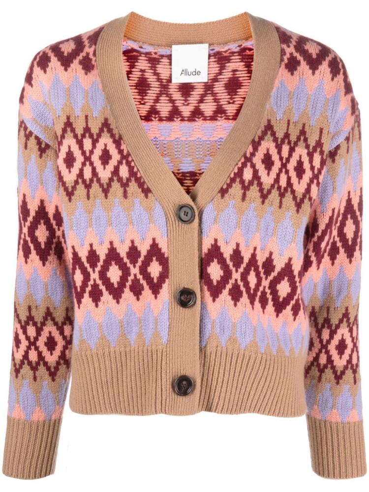 Allude V-neck intarsia-knit cardigan - Pink Cover