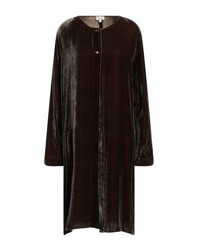 Her Shirt Her Dress Woman Overcoat & Trench Coat Brown Viscose, Silk Cover