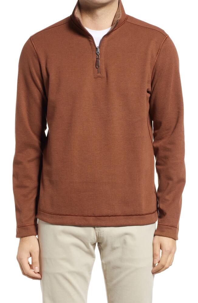 Johnston & Murphy Reversible Quarter Zip Pullover in Rust/Oatmeal Cover