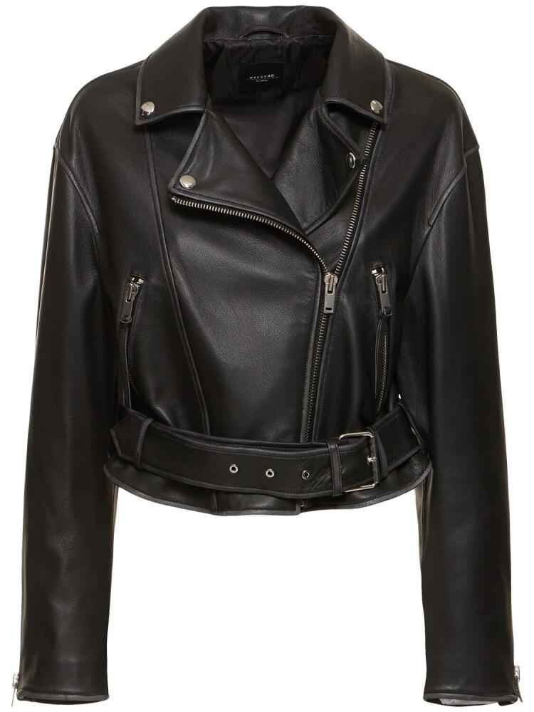 WEEKEND MAX MARA Saletta Belted Leather Biker Jacket Cover