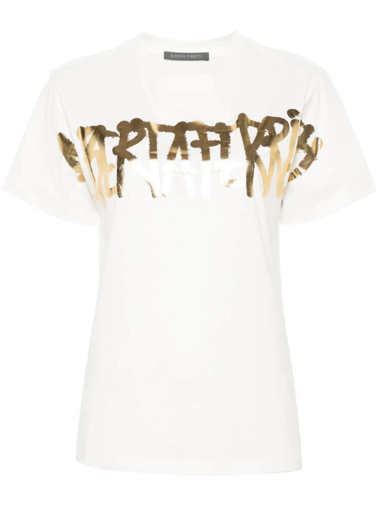 Alberta Ferretti metallic logo-print T-shirt - White Cover