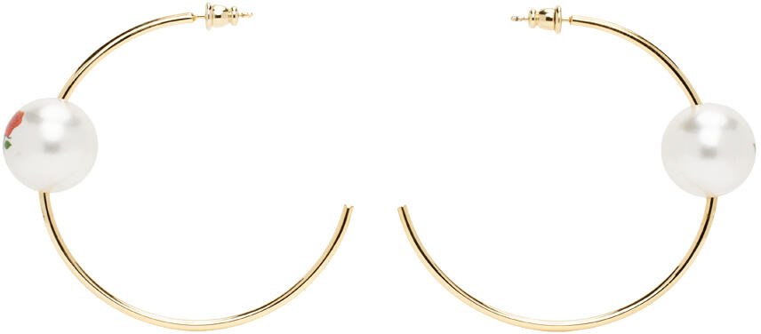 Safsafu Gold Pearl & Roses Hoop Earrings Cover