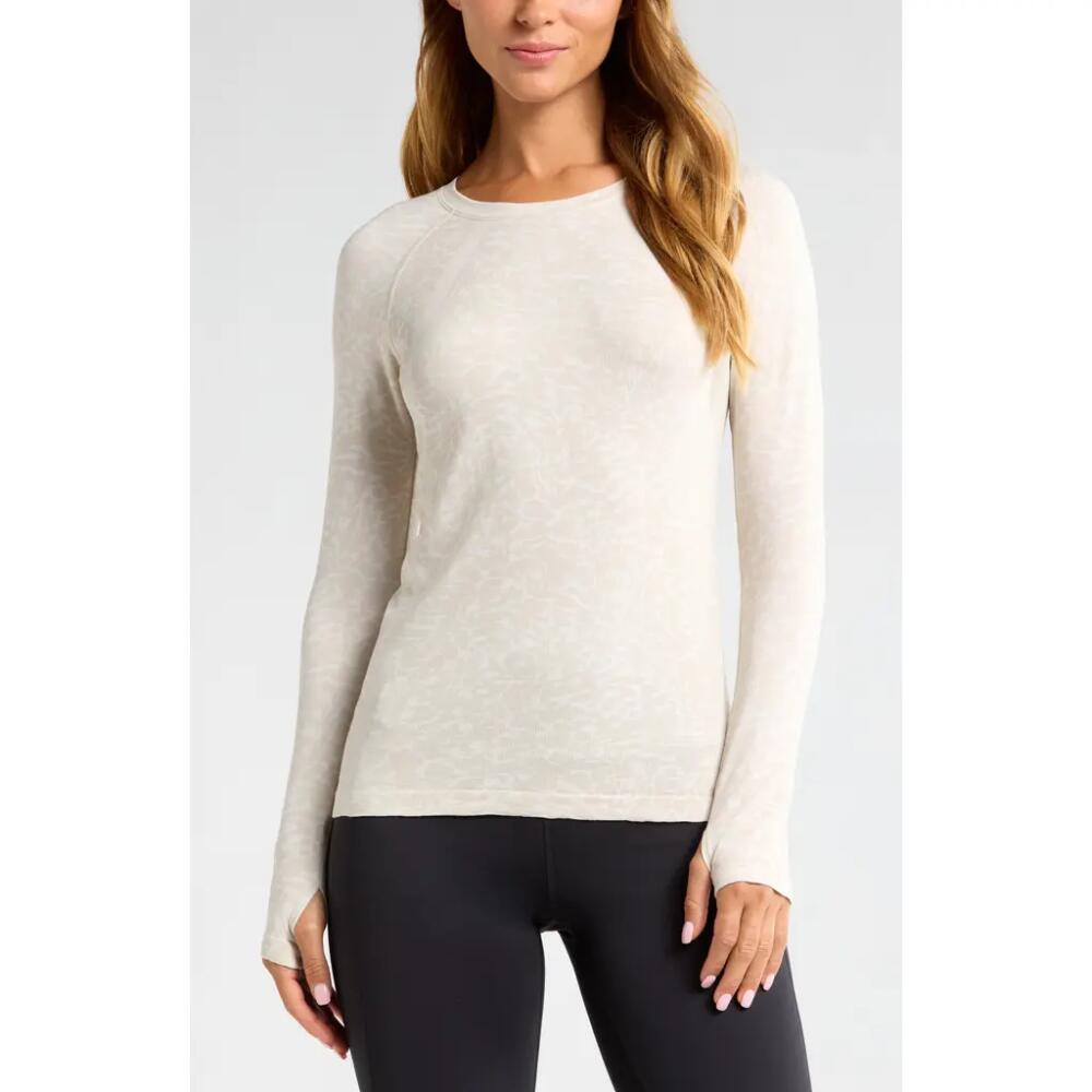 Zella Seamless Jacquard Long Sleeve T-Shirt in Ivory Abstract Spots Cover