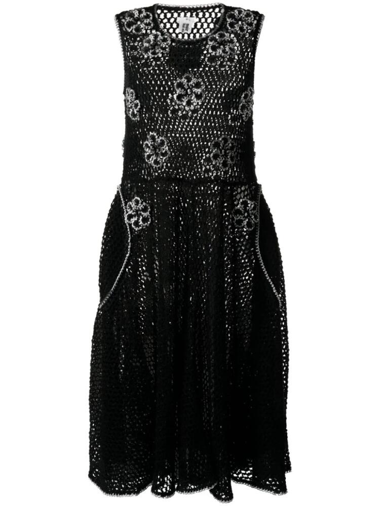 Noir Kei Ninomiya floral-appliqué knitted midi dress - Black Cover