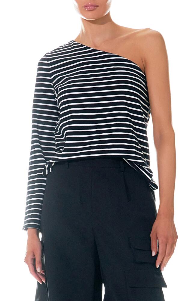 Grey Lab Stripe One-Shoulder Asymmetric Top in Black/White Cover