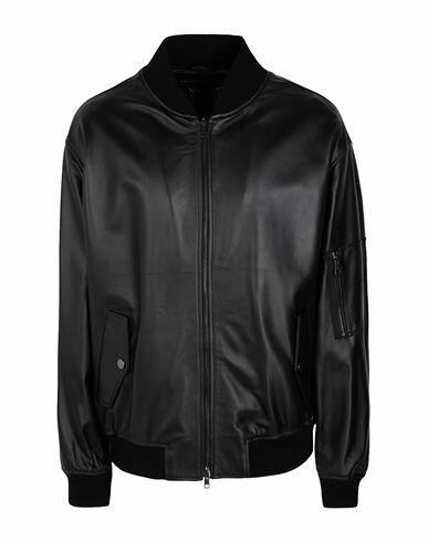 8 By Yoox Oversize Fit Leather Bomber Man Jacket Black Lambskin Cover