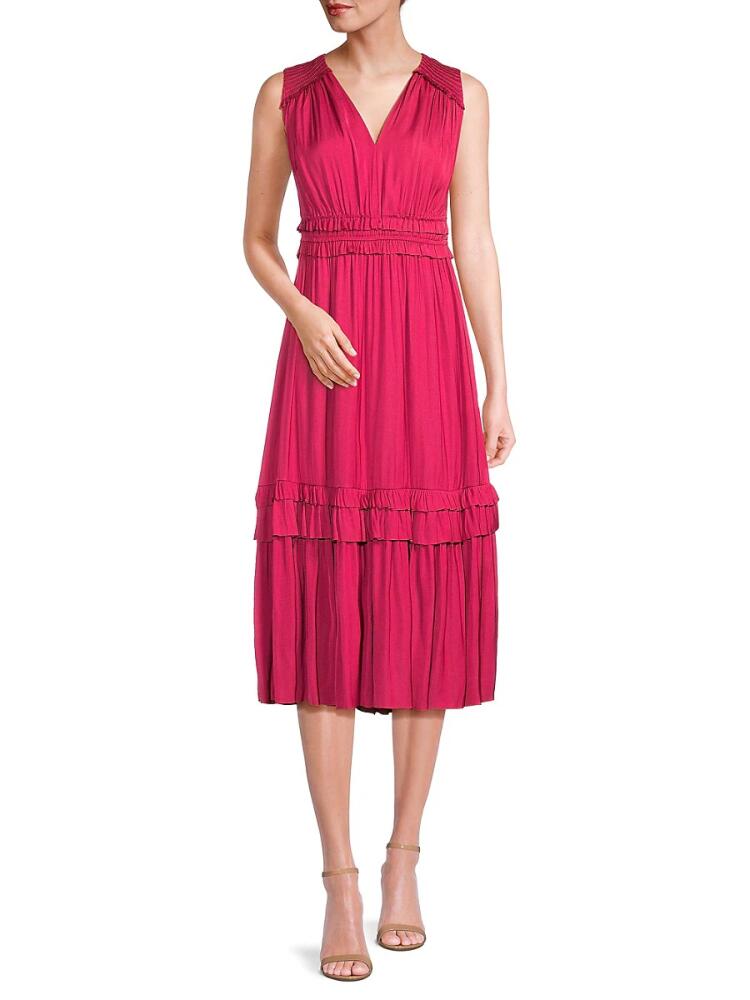 T Tahari Women's Ruffle Tiered Midi A Line Dress - Corsage Cover