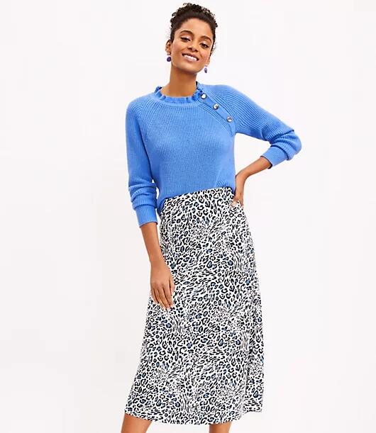 Loft Petite Leopard Print Bias Midi Skirt Cover