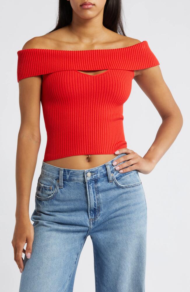 ASTR the Label Ainsley Cutout Off the Shoulder Sweater in Hot Red Cover