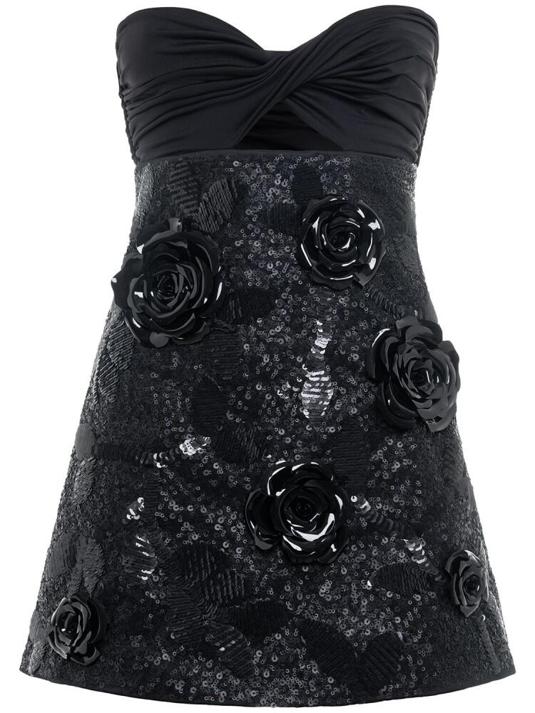 DES PHEMMES Sequined Mini Dress W/ Roses Cover